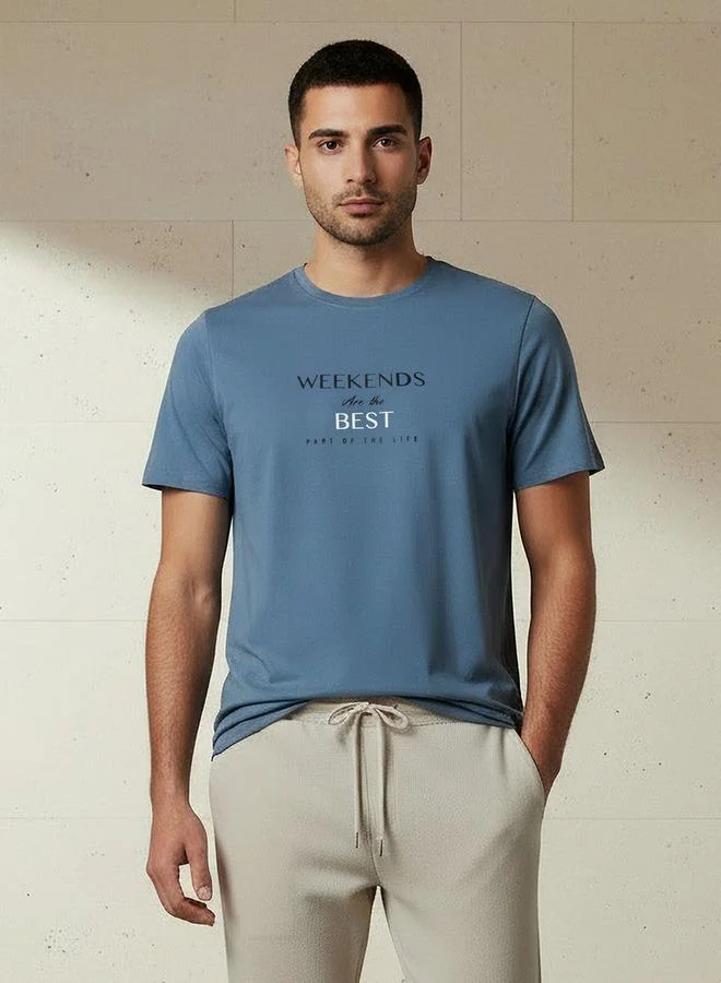 Iconic Iconic Men Slim Fit Round Neck Short Sleeve Slogan Print T-shirt